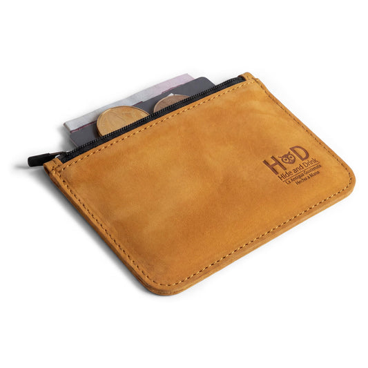 Hide & Drink, Full Grain Leather Zippered Wallet, Card Case, Folded Bills Storage, Coin Organizer, Travel Accessories, Handmade, Old Tobacco