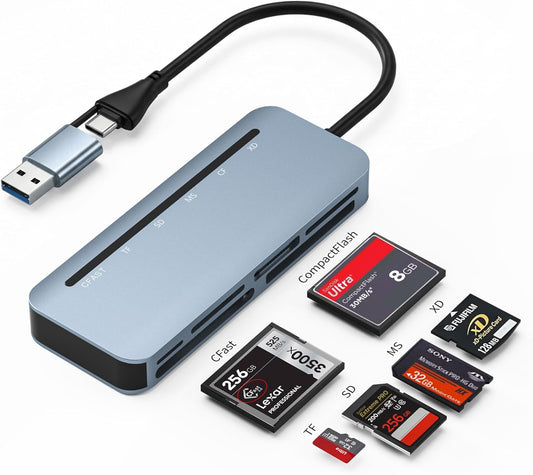 Tioleje 3.0 5Gbps 6-in-1 6 2.0 15/16/17, CFast Card Reader - USB CFast/CF/SD/TF/MS/XD Card Adapter, Simultaneous Read