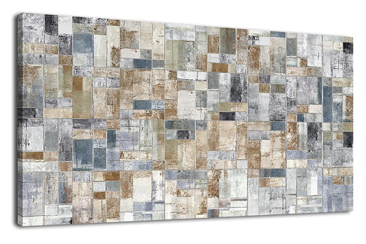 yearainn Large Abstract Canvas Wall Art for Living Room Wall Decor Geometric Patterns Prints Artwork Brown Grey Indigo Rectangle Canvas Pictures Home Office Wall Decorations Ready to Hang 24" X 48"