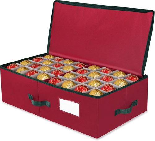 BlessedSeason Christmas Ornament Storage Box - Holds Up to 64 3” Balls | Adjustable Dividers & Visual ID Window