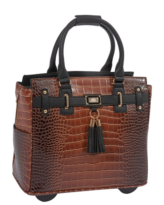 JKM & Company Rolling Laptop Bag for Women | Designer Wheeled Briefcase | Fits 13-17" Laptops | Office Travel Computer Case (Manhattan)