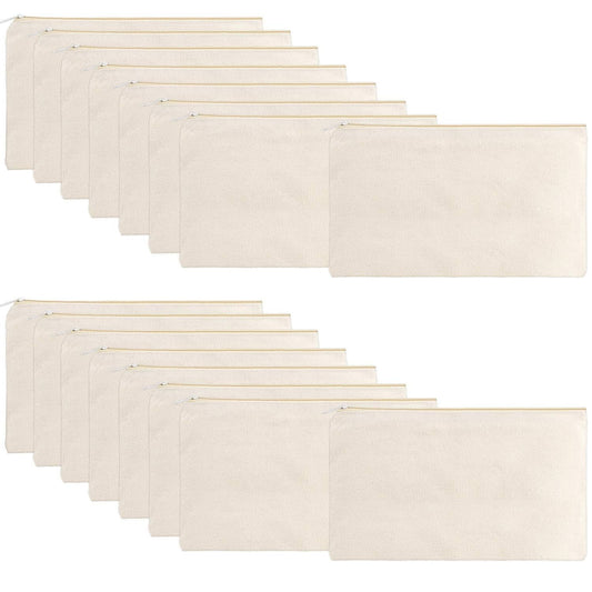 meekoo 16 Pack Blank Canvas Pouch Zipper Cosmetic Bag Bulk Plain Makeup Pouch Purse Sublimation DIY Craft Multipurpose Travel Toiletry Bag for Makeup Cosmetic Stationary Storage(S,Beige)