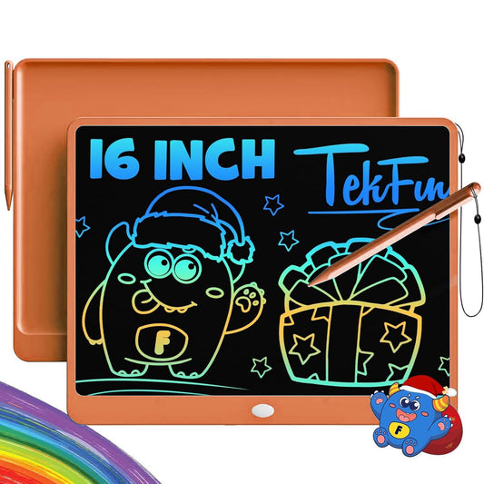TEKFUN LCD Writing Tablet for Adults, Large Doodle Board, 16 Inch Colorful Drawing Tablet Writing Pad, Toddler Toys for 3 4 5 6 7 8 9 Year Old Girls Boys Teen, Birthday Gifts for Kids (Orange)