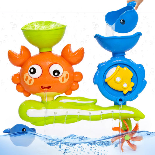 Bath Toys for Toddlers 1-3, Crab Water Wheel Bathtub Toys with 2 Suction Cups, Baby Shower Toys with Spinning Waterfall & Water Scoop, Bathroom Pool Toys for Kids Ages 1+ Year Old Boys Girls Gifts