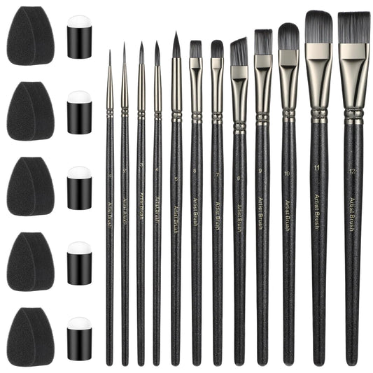 22 PCS Face Paint Brushes and Sponges Set, Face Painting Brushes for Acrylic Painting, Watercolor, Oil, Gouache for Chrismas Halloween Cosplay Party