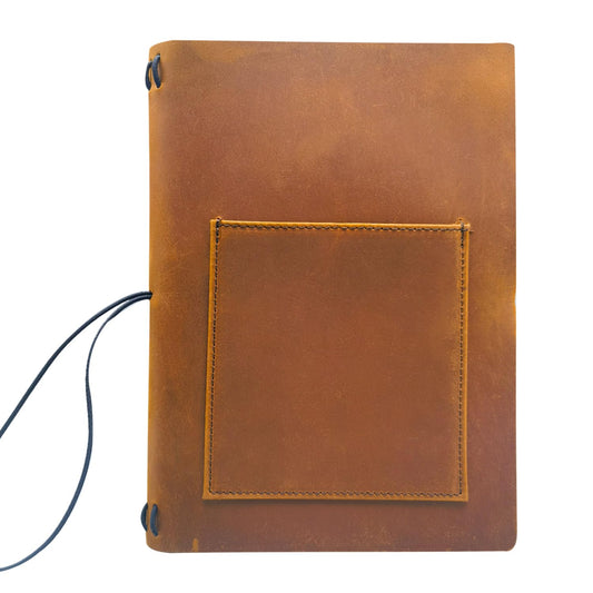 KISSKI A5 Journal Cover for Men, Small Leather Travel Planner Organizer Cover with Phone/Pen Pocket, Travelers Notebook Cover Case for 5.5 x 8.5 Inserts Writing Paper/Note, Gift for Women, Brown