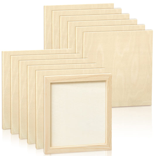 Kathfly 12 Pcs 8 x 8'' Wood Panel Boards, Unfinished Wood Canvas Panels for Painting Crafts DIY Drawing Pouring Art Projects
