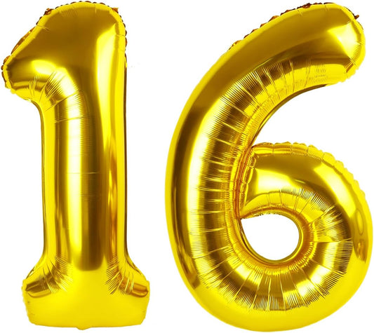 Skiennix 40 Inch Gold Number Balloon - Perfect for 16th Birthday & Wedding Celebrations | Large Foil Decoration