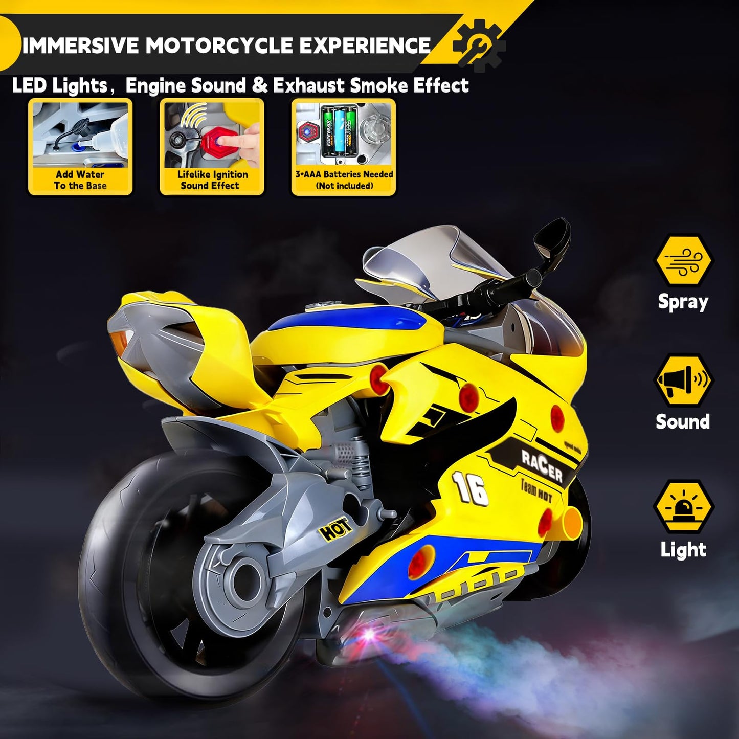 Take Apart Motorcycle Toys Kids Mechanic Repair Set for Toddlers 3-5, Interactive Toy Engine Building Kit with Sounds, Lights & Spray, STEM Educational Gift Toys for 3 4 5 6 7 Year Old Boys Girls