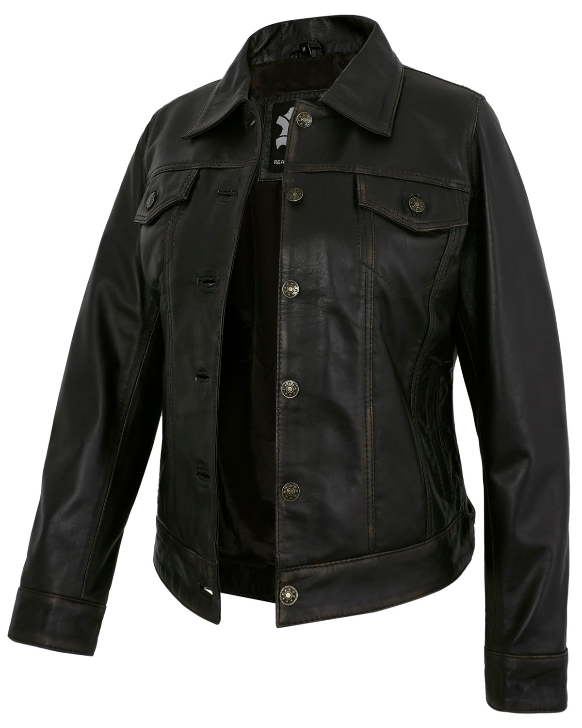UrbanFocal Biker Style Womens Leather Jacket - Real Lamskin Brown Leather Motorcycle Jacket Women | [101013206] F.Trucker Ruboff, 2XL