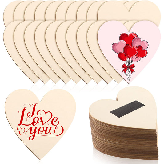 Qunclay 40 Pcs Wooden Heart Magnets for DIY Crafts, 3.15 '' Unfinished Wood Heart Slices for Kids Art Projects, Fridge Magnets, Father's Day, Wedding, Classroom, Home Craft Decor