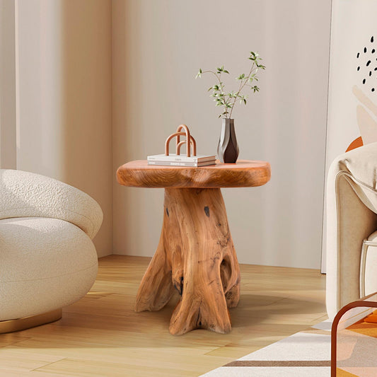 GJRIEFD Small Side Table, Freeform Live Edge Wood Stool, Unique Design Natural Plant Stand for Patio, Garden, Yard, Living Room, Bedroom