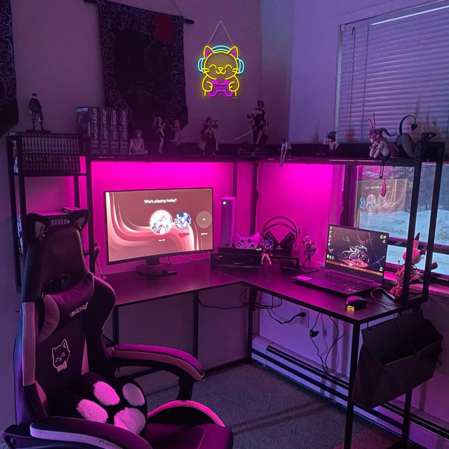 Ineonlife Game Cat Neon Sign for Wall Decor Light Up Cute Animal Led Signs for game room Acrylic Art Decor for home bar bedroom cafe man cave Decorations 12.99x12.6 inch USB POWER