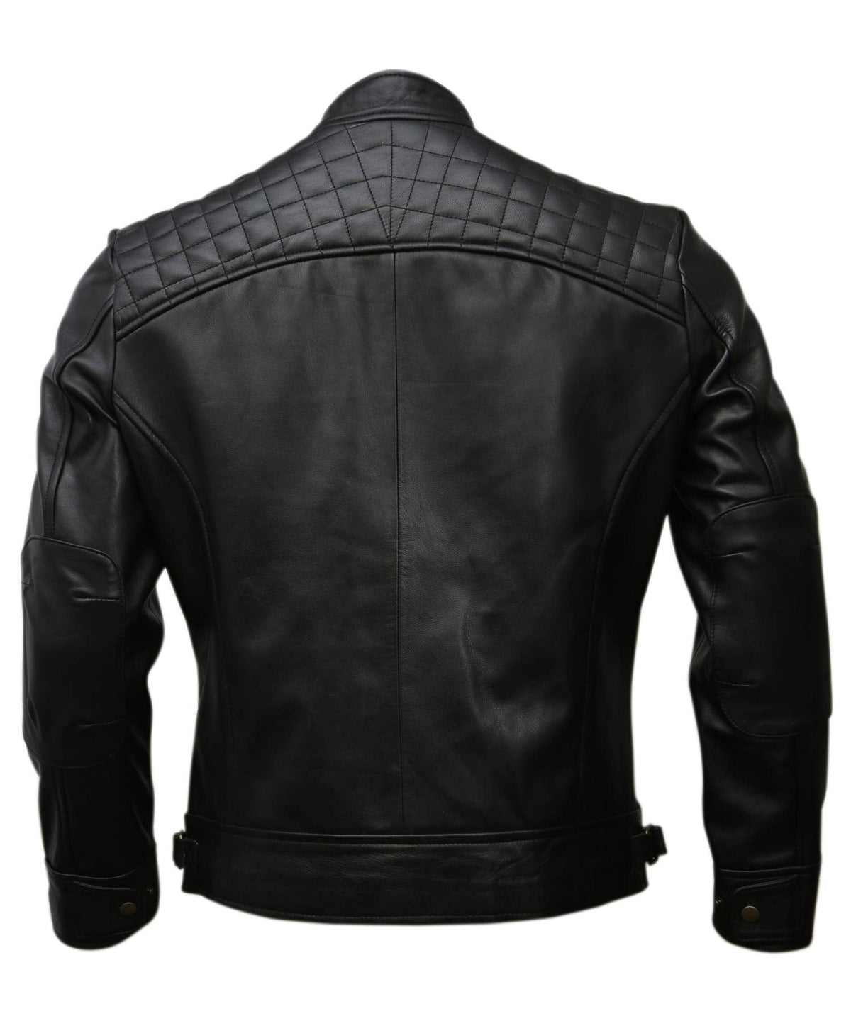 Mens Genuine Leather Biker Jacket Black | Vintage Brown Distressed Lambskin Motorcycle Jackets for Men (Black, Large)