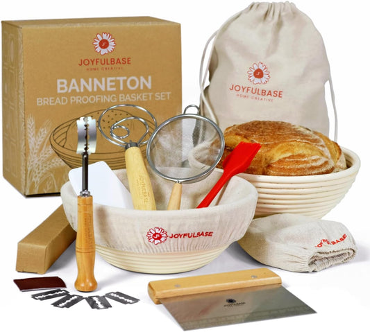 Banneton Bread Proofing Basket Set - 9-Inch Round Artisan Sourdough Baking Kit with Tools & Liners