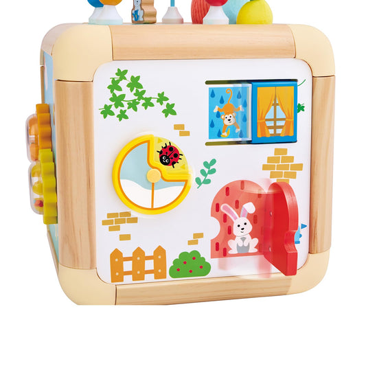 Hape Green Thumbs 6-in-1 Wooden Activity Cube for Toddlers - Nature-Themed Educational Toy with Bead Maze, Shape Sorter & Sensory Carrots - Montessori Learning Gift for Baby Boys & Girls