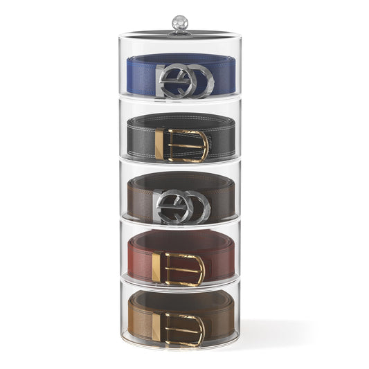 Yutzhre Belt Organizer, 5-Tier Acrylic Belt Storage & Holder for Closet - Clear Jewelry Organizer Case, Space Saving Display for Belts, Ties