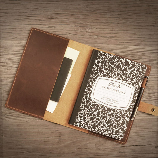 Distressed Leather Composition Notebook Cover; Gift For Student, Writer, Brown, 307C - Distressed Brown