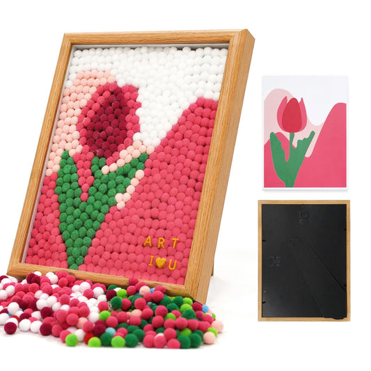 URSDIART Tulip Pom Pom Art Kit for Adults,Perfect Pompom Arts and Crafts Painting Kit,Colorful 1000+ Pom Poms and Supplies Included,Creativity DIY Pom Pom Paintings Project Supplies