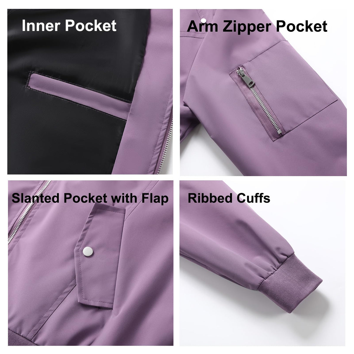 B.VEERA Men's Bomber Jacket Windbreak Jackets Rain Jacket Zip-up Lightweight Jacket Purple Extra Large