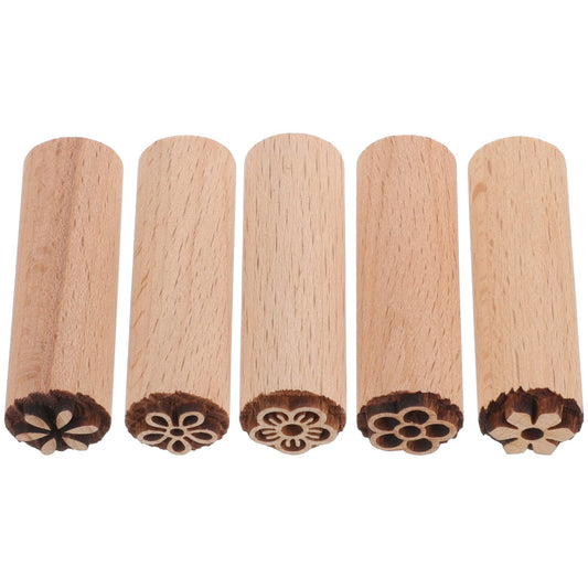 EXCEART 5Pcs Wood Texture Flower Stamps for Clay Pottery Crafting Natural Wooden Daisy Stamps for Scrapbooking and Kids Floral Art Projects