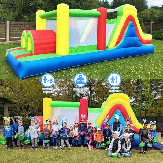 YARD Bounce House for Big Kids 5-12, 21.3'x9.2'x7.9' Inflatable Obstacle Course Bouncy Castle with Large Slide for Ages 3-6,8-12, Jump House with 750w Blower for Outdoor Party 750w-Green
