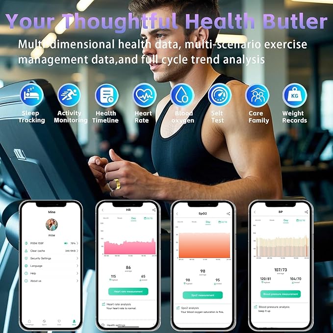 Fitness Tracker Ring for Men Women ??Smart Health Ring with Heart Rate, SpO2, Blood Pressure, Sleep Monitoring, Steps, Calories, 5ATM Waterproof, No Subscription Fee for iOS and Android (Gold 10)