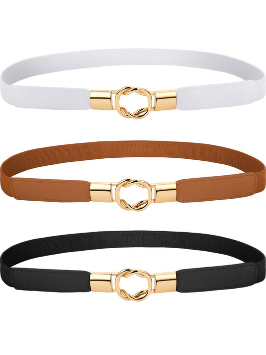 Blulu 3 Pcs Women Skinny Waist Belt Elastic Stretch Thin Belt for Dresses Jeans Western Elastic Waist Cinch Accessories(Medium)