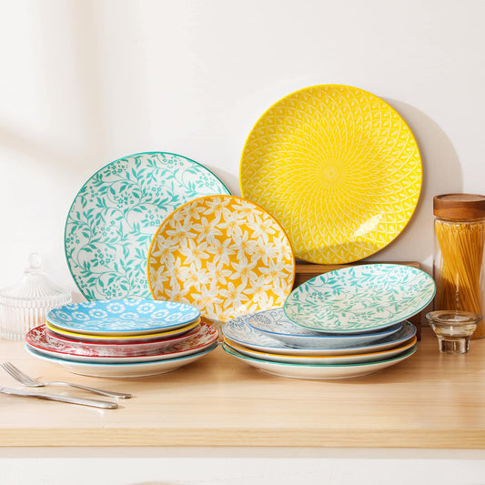 vancasso Ceramic Dinner Plates Set of 6, Large Vintage Plates 10.25 Inch Set of 6 for Kitchen, Porcelain Colorful Plates for Kitchen, Microwave Oven Dishwasher Safe, Vintage Gift, Pastel