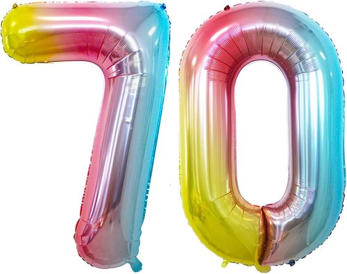 GOER 70th Birthday Balloons - 42 Inch Jumbo Rainbow Foil Helium Decorations for 70th Anniversary