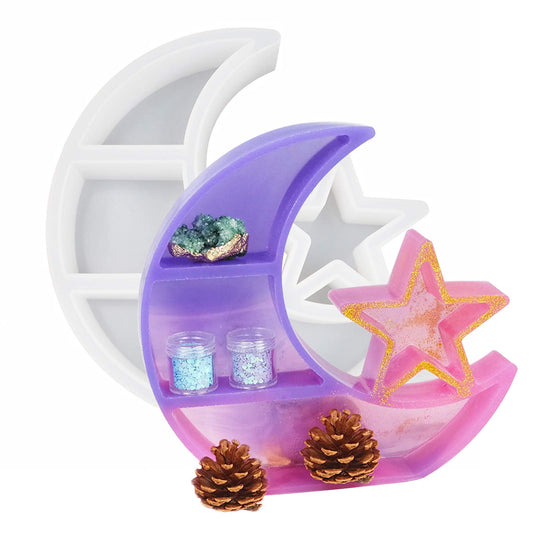 Moon Star Shelf Mold Silicone Crescent Display Stand Tray Epoxy Casting Mould DIY Jewelry Holder Storage Rack DIY Craft Home Decor