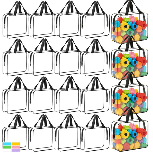 20 Packs Extra Large Toy Storage Bags Bulk with Zipper, Reusable Clear PVC Toy Organizer Bag with Labels for Blocks, 11.8″×8.6″×3.9″ Travel Waterproof Organizer Bags for Puzzles Clear Black