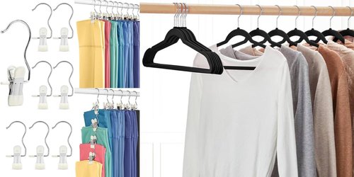 HOUSE DAY Black Velvet Hangers - 60 Pack with 20 Leggings Organizer Clips | Premium Quality