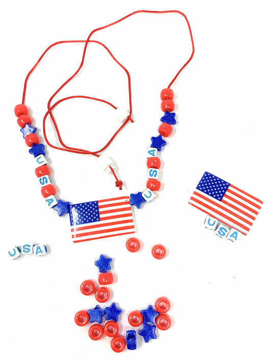 Funiverse Bulk 25 Pack of Kids Patriotic Jewelry Necklace Craft Kits - Perfect for Fourth of July, Memorial and Veteran's Day