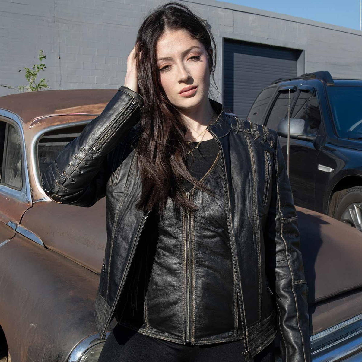 Milwaukee Leather MLL2527 Women's 'Elegant' Distressed Brown Detail Laced Leather Jacket - 3X-Large