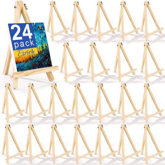 ESRICH 24 Pack 9 Inch Wood Easels, Easel Stand for Painting Canvases, Art,and Crafts, Tripod, Painting Party Easel, Kids Student Tabletop Easels for Painting, Portable Canvas Photo Picture Sign Holder