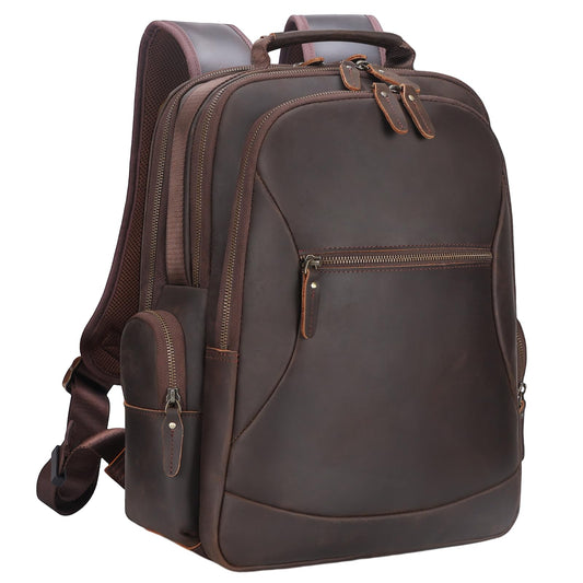 TIDING Vintage Full Grain Leather 15.6 Inch Laptop Backpack for Men Large Capacity Travel Rucksack Weekender Camping Daypacks