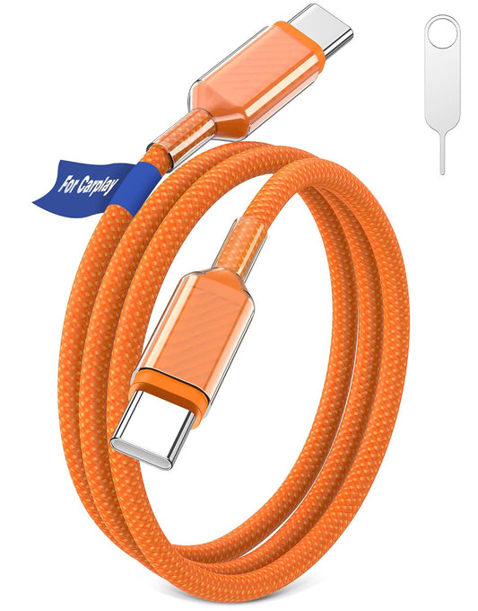 3ft 17/17e/Air/16/16e/15 USB C to USB C Braided Cable w/SIM Eject Tool, Car Play Charger Cord for Apple iPhone Pro Max