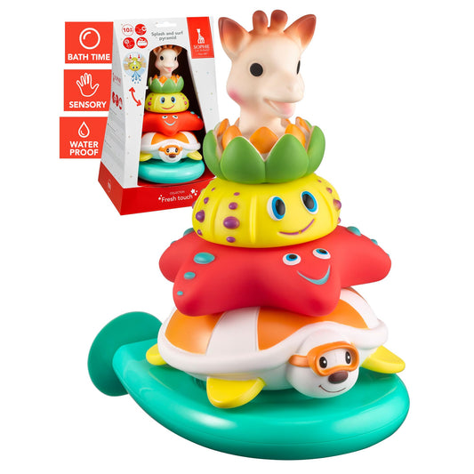 Sophie la girafe Splash & Surf Pyramid | Fun & Colorful Stacking Toy | Animals Spray Water When Pressed | Easy to Clean
