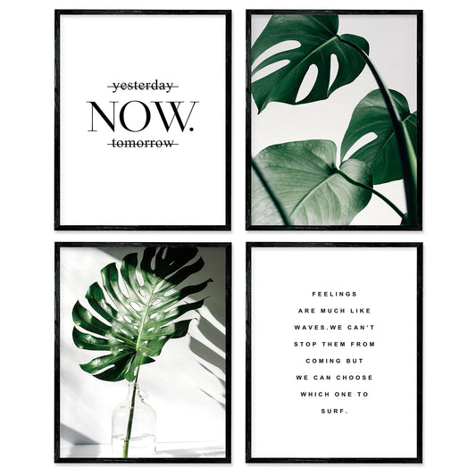Botanical Prints Poster Wall Decor, Motivational Wall Art Prints Poster, 11x14 Canvas Prints Unframed Set of 4, Plant Posters Aesthetic for Bedroom