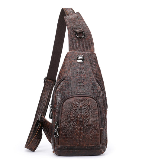 NIUCUNZH Crocodile Pattern Leather Sling Bag with Leather Strap, Zipper Crossbody Shoulder Bags Purse for Travel Hiking Brown