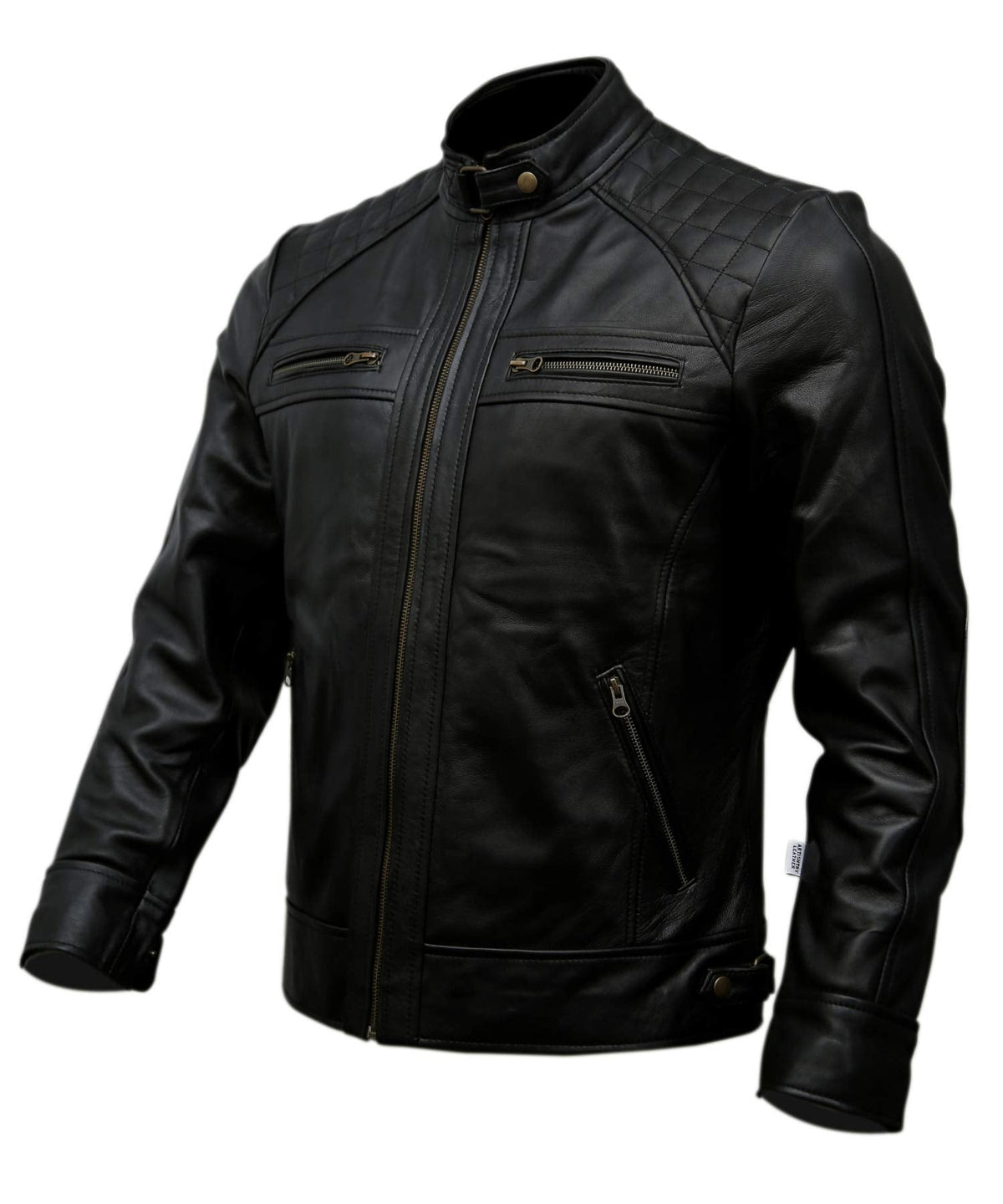 Mens Genuine Leather Biker Jacket Black | Vintage Brown Distressed Lambskin Motorcycle Jackets for Men (Black, Large)