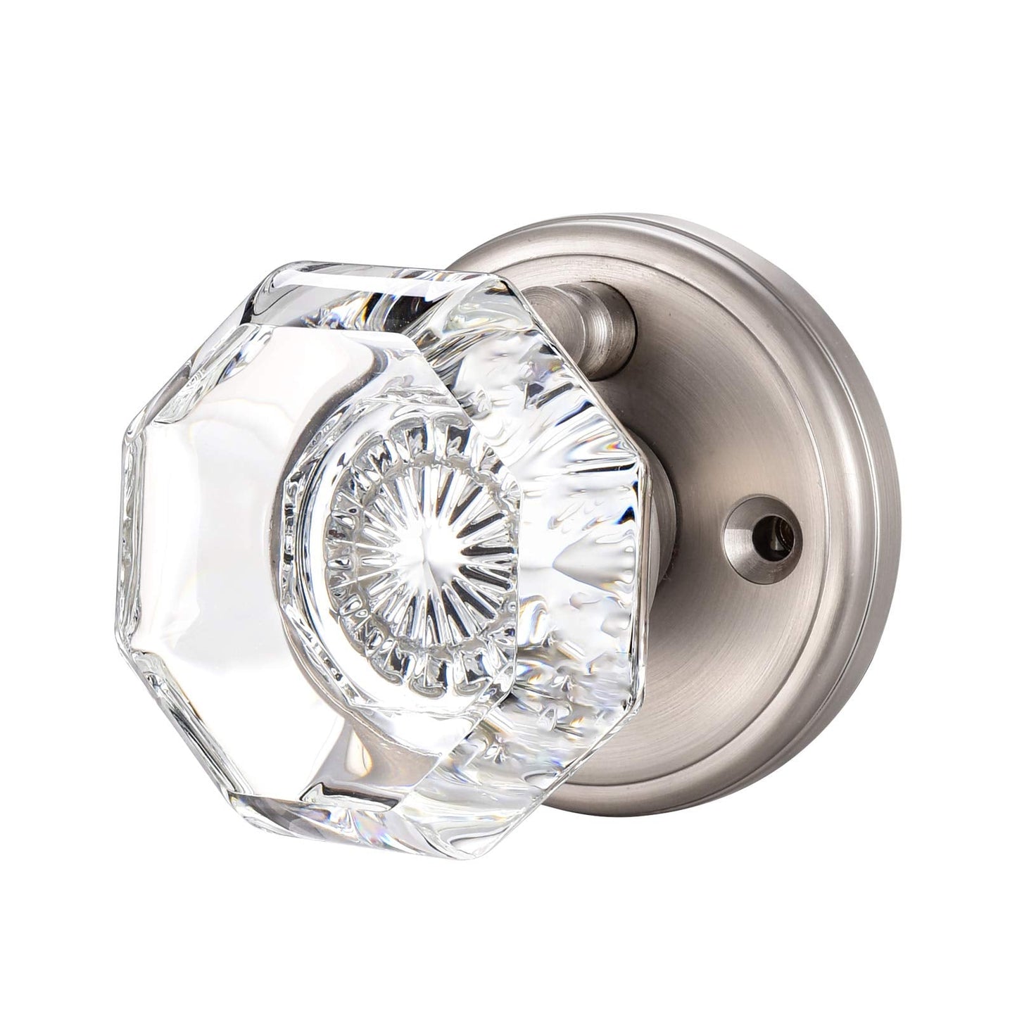 CLCTK Crystal Glass Door Knobs Interior, Modern Bathroom Bedroom Door Knobs with Lock Privacy Function, Satin Nickel