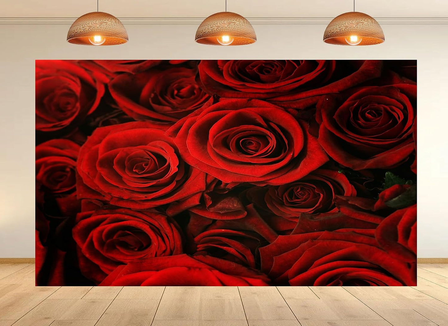 UPXIO 10x8ft Luxury Red Rose Bouquet Backdrop Dense Floral Blooms Photo Background Tapestry for Wedding Anniversary