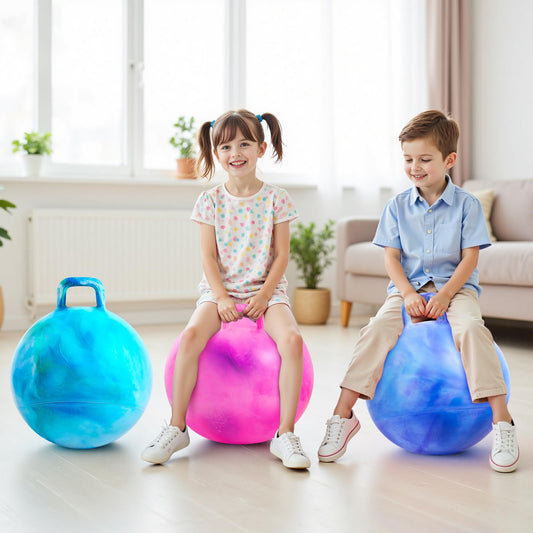 Upper Rider 6 Pcs Hopper Ball for Kids 3-8, 18 Inch Bouncy Ball with Handle, Inflatable Hippity Hop Bounce Jumping Hopping Toys Indoor Outdoor for Toddlers Boys Girls Gifts, Pink Blue Grey Purple