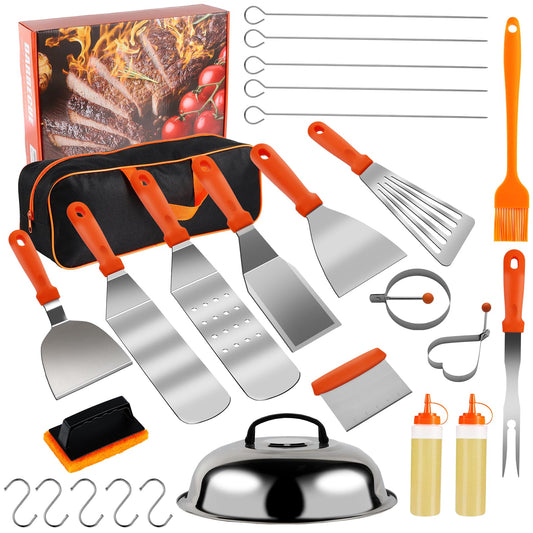 Blackstone Griddle Accessories Kit, 27PCS Flat Top Grill Accessories Set for Blackstone and Camp Chef, Spatula, Scraper, Basting Cover, Egg Rings, Grill Tool Set for Outdoor BBQ and Camping