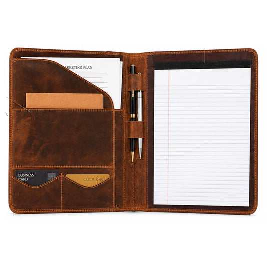 Leathervine Compact Leather Portfolio with Clipboard | Legal Pad | Card Holders | File Pocket | Pen Loop | Premium Organizer for Meetings | Work | Interviews | Graduation Gifts