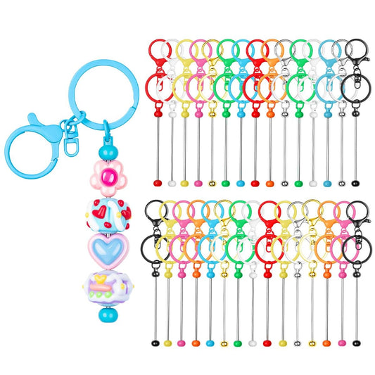 RQAYE 30pcs Beadable Keychains Keychain Bulk kit Cute Blank Bead Keychain Strip DIY Men's and Women's Making Supplies Crafts, Jewelry, Bag Accessories, Customized Project Gifts (Multicolor)