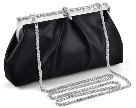 TINDTOP Clutch Purses for Women, PU Leather Formal Evening Bags Shoulder Party Handbags Wedding Cocktail Prom Clutches (A-Black)