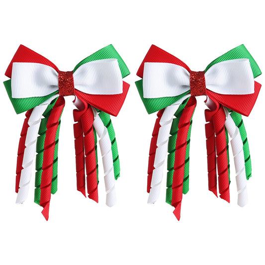 2PC Christmas Curly Ribbon Hair Bow Clips 3 Inch Women Girls Party Hair Accessories